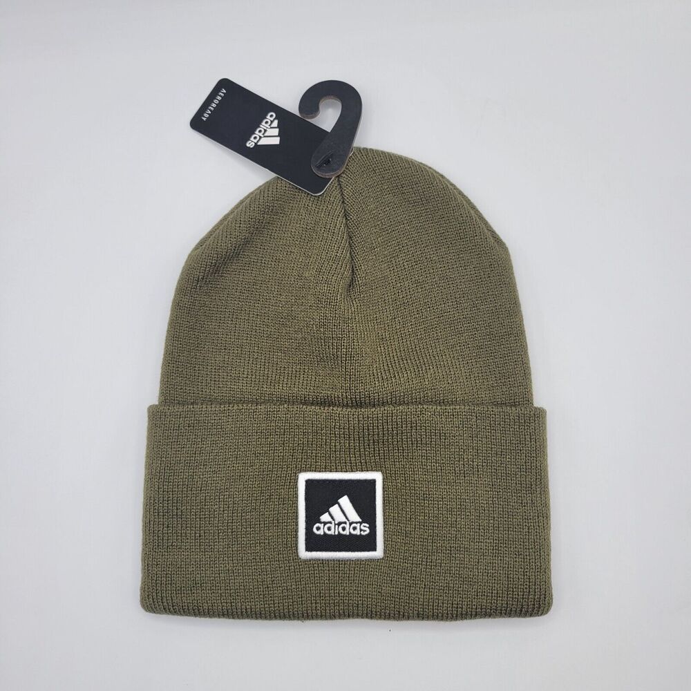 Adidas Mens Womens Aeroready Beanie Olive Green Wide Cuff Fold One Size